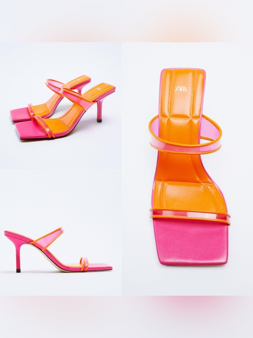 Zara Pink and Orange Strappy Mid-Heel Sandals